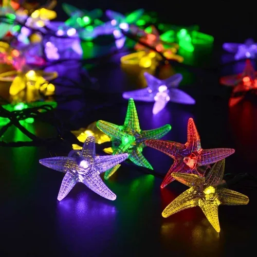 Miniatura 15 de Luces solares de estrella de mar, impermeables, de 15.7 pies, 20 luces LED de noche con estrellas de mar y océano, mar, mundo, luces de noche