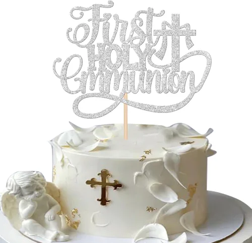Miniatura 15 de Rsstarxi 1 paquete de decoración de pastel con purpurina que Dios bendiga al niño, primera comunión, bautismo, decoración para bautismo, baby