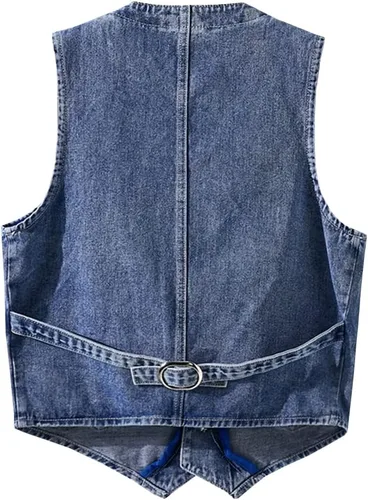 Miniatura 2 de LONGBIDA Chaleco de mezclilla para hombre, casual, ajustado, sin mangas, para exteriores
