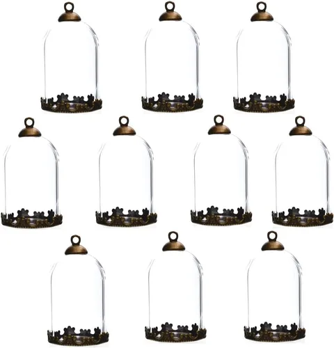 10 piezas de botella de globo de vidrio de tubo transparente con accesorios, cúpula de vidrio hueca, dijes colgantes de vial, Vidrio, vidrio bronce