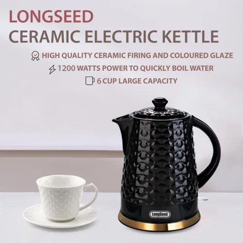 Miniatura 9 de Hervidor eléctrico de cerámica, 1.5L/1200 W hierve agua rápida y fácilmente con protección de ebullición y secado automático, base giratoria
