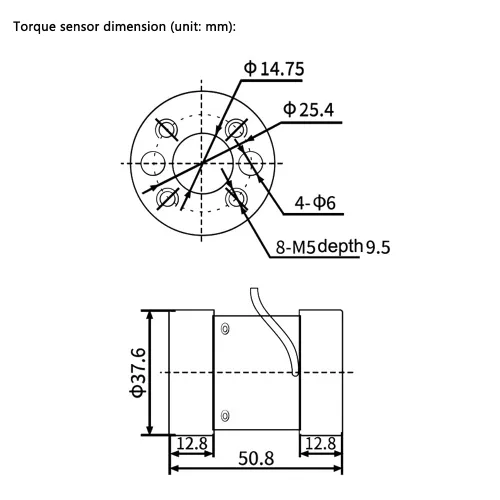 Miniatura 6 de Sensor de par de reacción micro ATO para par estático, 0.5-150 Nm, señal de salida 0-20mV (5 Nm)