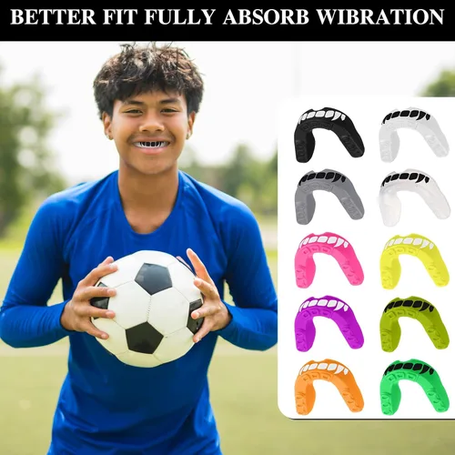 Miniatura 5 de Yungyan 10 protectores bucales para deportes con la bandera estadounidense, protectores bucales impresos de fútbol a granel para jóvenes, dientes