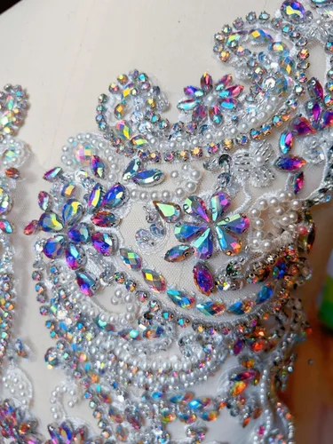 Miniatura 3 de Apliques de encaje hechos a mano con diamantes de imitación para coser en cuentas de vidrio, accesorios para ropa de vestir (color AB)