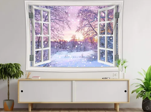 Miniatura 10 de HVEST Tapiz navideño de invierno para colgar en la pared, muñeco de nieve divertido con sombrero azul y tapices de regalo de Navidad, tapiz de pino