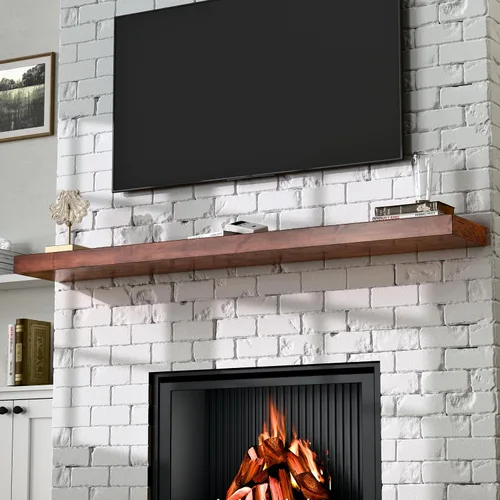 Miniatura 33 de Repisa de Chimenea de 60 Pulgadas, Repisa de Chimenea Artesanal para Sobre la Chimenea, Repisa de Madera con Soporte Invisible de Servicio Pesado