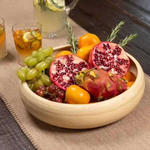 Miniatura 6 de LEXA Frutero de madera de bambú natural hecho a mano de 12 pulgadas para encimera de cocina, cuenco de ensalada de madera de bambú grande ligero