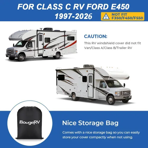 Miniatura 4 de BougeRV Cubierta de nieve para parabrisas de autocaravana para clase C, Ford E450 1997-2024, cubierta de parabrisas para hielo y nieve, cubierta