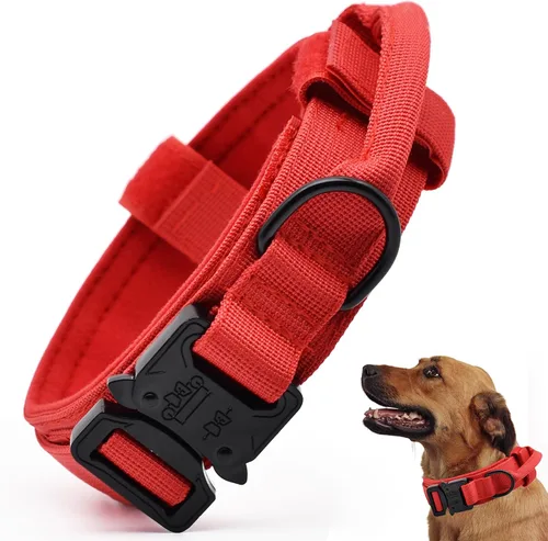 Miniatura 13 de Collar táctico para perro, collar ajustable de nailon para entrenamiento militar con mango de control y hebilla metálica de liberación rápida pesada