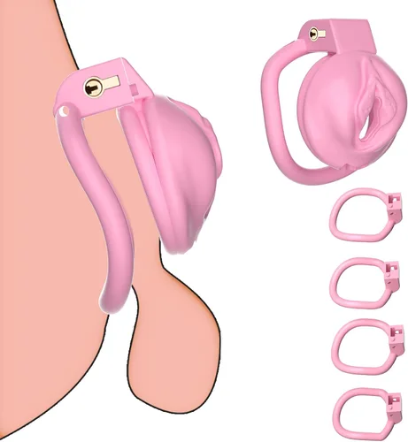 Miniatura 7 de Jaula de castidad Sissy Peso ligero Jaula para el pene de ABS+Resina Dispositivo de castidad Juguetes sexuales para adultos con 4 anillos