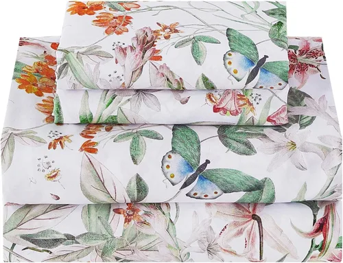 Miniatura 14 de Softan Sábanas de flores naranjas para cama de tamaño King, sábanas estampadas con estampado floral – Sábanas bajeras de microfibra suave