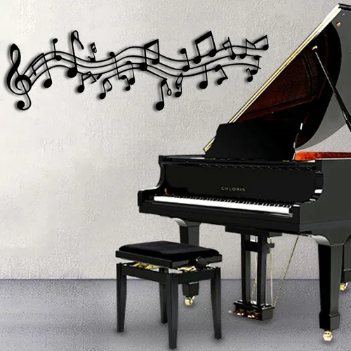 ENJOYOO Nota musical de metal, nota de metal musical para pared para sala de estar, dormitorio (negro, 19 x 6 pulgadas/18.5 x 6.3 in, arte de pared
