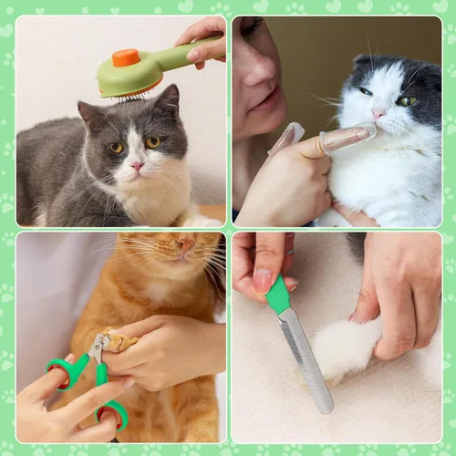 Miniatura 3 de VCZONE Kit de aseo de cepillo para gatos, kit de limpieza automática para mascotas con cortaúñas y lima para mascotas, peine de pulgas, cepillo