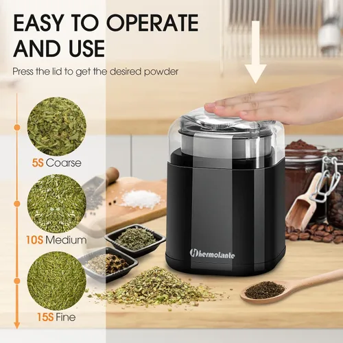 Miniatura 2 de Hermolante Molinillo de especias para hierbas, molinillo de hierbas de 200 W con hoja de acero inoxidable y cepillo de limpieza, molinillo eléctrico