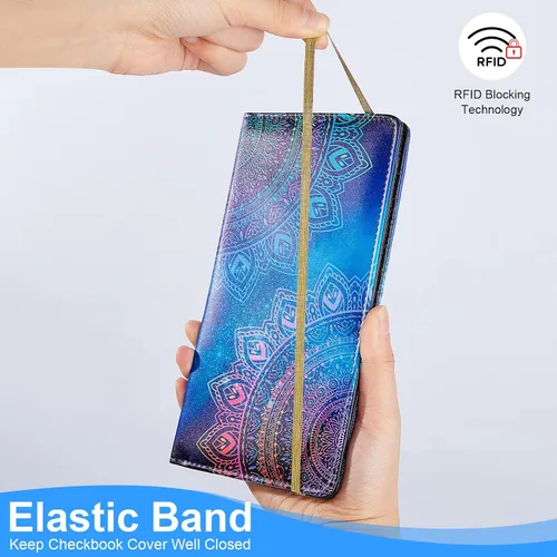 Miniatura 4 de Funda de chequera para chequera personal, funda de registro RFID con soporte para bolígrafo y divisor de plástico transparente integrado