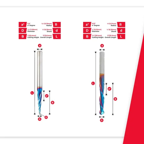 Miniatura 5 de Amana Tool AMS-188-K 4-Pc CNC de carburo sólido Spektra Extreme Tool Life Coated Signmaking/Engraving CNC Router Bit Pack 1/4 Inch Shank