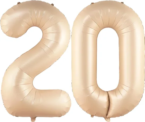 Katchon, Gaint - Globos de color caramelo del número 20, 40 pulgadas, globos color crema 20 para decoraciones de cumpleaños de 20 años, globos del