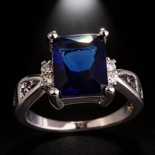 Miniatura 5 de Anillo solitario chapado en plata 925 con circonita cúbica de amatista artificial para mujer