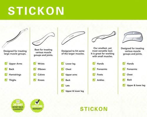 Miniatura 2 de STICKON Juego de herramientas de masaje de raspado Gua Sha de acero inoxidable, herramientas IASTM, gran herramienta de movilización de tejidos