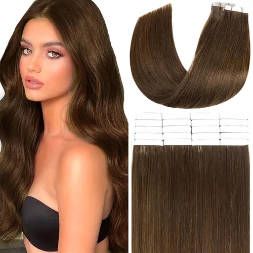 Miniatura 24 de Anrosa Extensiones de cabello humano real de 20 pulgadas, extensiones de cabello humano lacio de doble cara, color negro azabache, 1.76 oz, 20