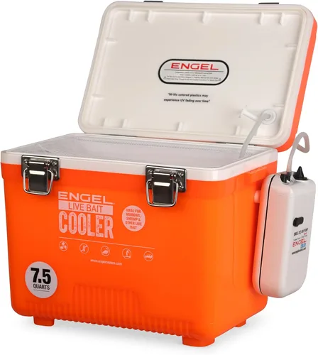 Miniatura 4 de Engel Caja enfriadora de cebo vivo con bomba aireadora de 2ª generación de 2 velocidades, estación de pesca portátil y cubo de pececillos para Blanco