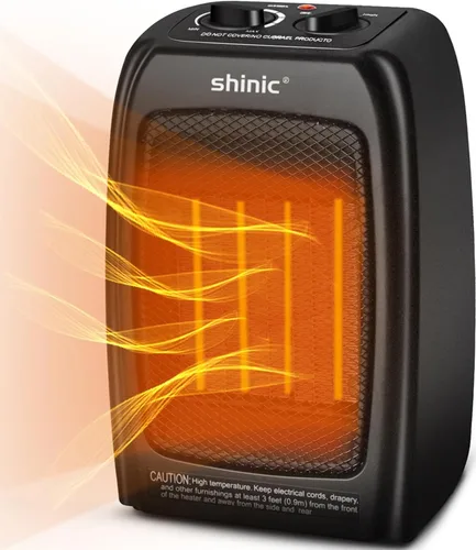 shinic Calentador de espacio para uso en interiores, calentador de espacio de cerámica de 1500 W/900 W, calor rápido en 1s, protección contra