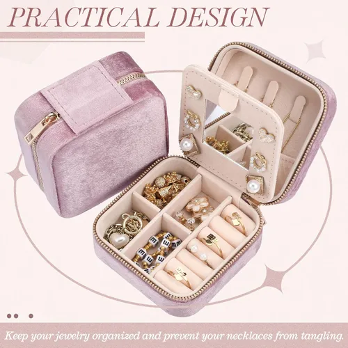 Miniatura 7 de Yinkin Joyero de viaje portátil de 6 piezas, caja de regalo de dama de honor, joyero de terciopelo, pequeño organizador de joyas de viaje, mini