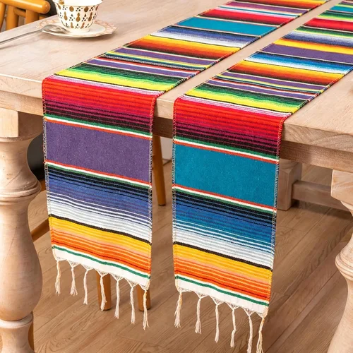 Miniatura 12 de Camino de mesa mexicano, paquete de 12 unidades, 14 x 84 pulgadas, decoración de fiesta temática mexicana para fiesta del Cinco de Mayo, Serape