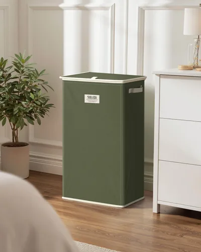 Miniatura 7 de SOLEDI - Canasta de lavandería con tapa de 100L, canasta de ropa plegable grande y alta, cesta de lavandería con bolsa removible fácil