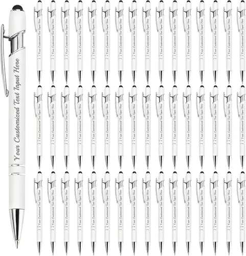 Miniatura 53 de Bolígrafo personalizado, 50 bolígrafos personalizados, grabado a granel con logotipo de nombre, lápiz digital de tinta negra suave con toque