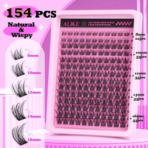 Miniatura 6 de Extensiones de pestañas en racimo naturales ALICE, pestañas en racimo DIY, pestañas en racimo individuales suaves, 154