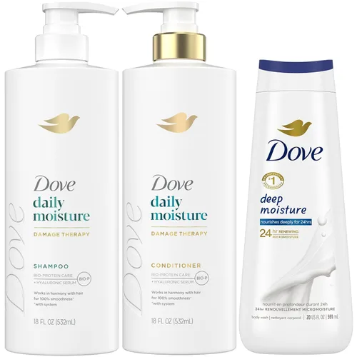 Dove Juego de champú y acondicionador de humedad diaria con gel de baño de humedad profunda, hidratación profunda para revitalizar el cabello y la