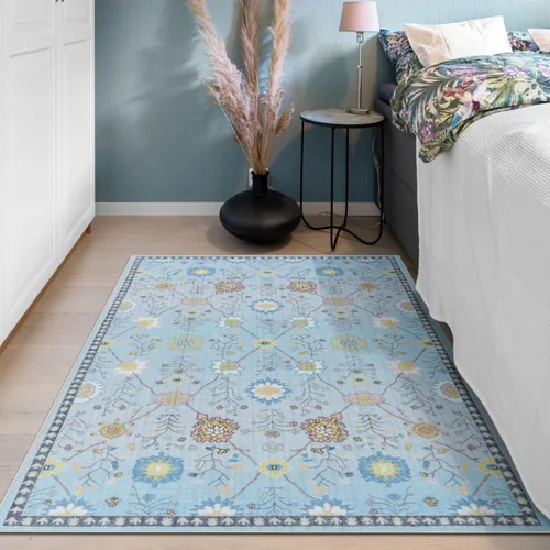 Miniatura 43 de Alfombras de 6 x 9, alfombras grandes lavables con flores estilo boho, alfombra de pelo bajo antideslizante y ultradelgada, alfombra para puerta