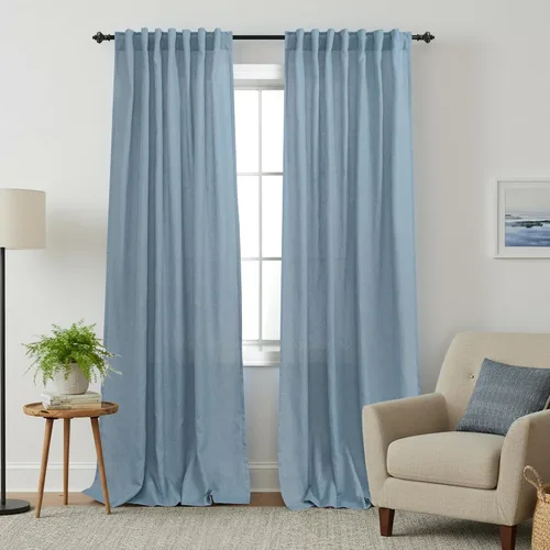 Miniatura 51 de KOUFALL Cortinas de lino azul marino de 84 pulgadas de largo, cortinas transparentes azul oscuro para sala de estar y dormitorio, medianoche