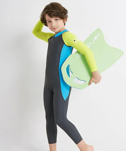 Miniatura 3 de LUCKYLUAN Traje de baño de cuerpo completo para niños y niñas, bloque de color, de una pieza, UPF 50, manga larga, protección contra erupciones