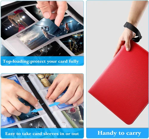 Miniatura 6 de WOT I Carpeta para Tarjetas Coleccionables, 900 Bolsillos Fundas para Carpeta de Tarjetas de Béisbol con Cremallera, Bolsillos de Doble Cara Rojo