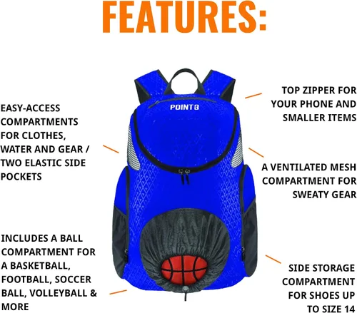Miniatura 4 de Point 3 Road Trip 2.0 Mochila Mochila de Baloncesto con Cierre Resistente Compartimento de Bolsillo de Malla Ventilada para Zapatos