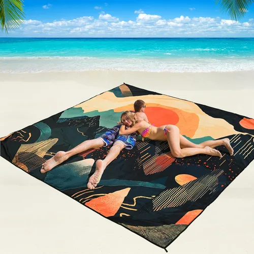 Miniatura 46 de WIWIGO Manta de playa impermeable a prueba de arena tapete de playa 79" X 83"/10'x9' para 2-8 adultos, de secado rápido, tapete de picnic al aire