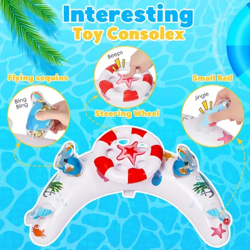 Miniatura 3 de Flotador de piscina para bebé con toldo, flotador de natación para bebé con toldo de protección solar UPF50+ y consola de juegos de juguete