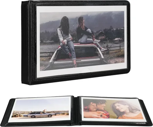 Álbum de fotos pequeño de 4 x 6 con capacidad para 29 imágenes, ranuras horizontales para fotos, cartera portátil para boda, aniversario, bebé, Negro