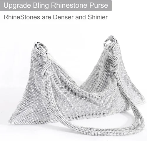 Miniatura 4 de TOPALL Bolso brillante con diamantes de imitación monederos plateados con diamantes para mujer para noche graduación bolsa de hobo Bling