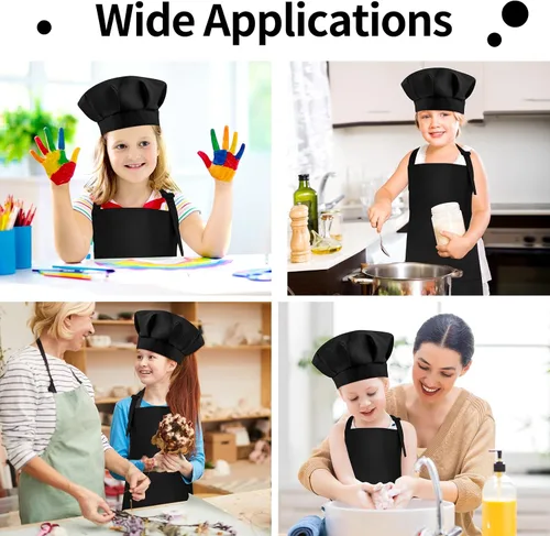 Miniatura 5 de Morcheiong Juego de gorro y delantal de chef para niños, delantal de pintura ajustable para niños y gorro de chef con 2 bolsillos para cocinar