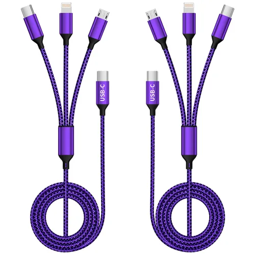 Miniatura 39 de Cable de carga múltiple (paquete de 2 cables de 4 pies) 3 en 1 para múltiples dispositivos, cable de carga universal trenzado de nailon para Negro