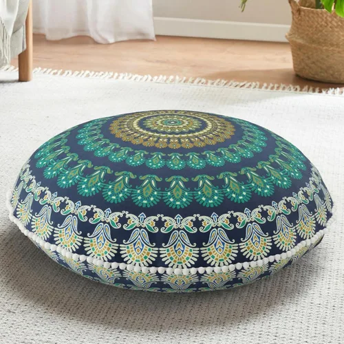 Miniatura 19 de Codi - Juego de 2 cojines de suelo para meditación, grandes y redondos para adultos, diseño bohemio de mandala para exteriores, chimenea, yoga, sala