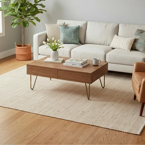 Miniatura 7 de GRUHUM Alfombra rectangular de algodón de mezcla de yute de 4 x 6 pies, tejida a mano, natural, para sala de estar, dormitorio, cocina, rústico