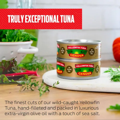 Miniatura 5 de Genova Atún de aleta amarilla premium en aceite de oliva, latas de 5 onzas, paquete de 8 – Atún enlatado rico en nutrientes y alto contenido