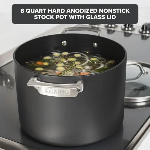 Miniatura 2 de Viking Olla antiadherente, 8 cuartos de galón anodizada dura olla de sopa antiadherente con tapa de vidrio, gris