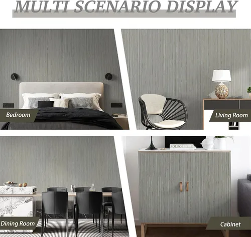 Miniatura 4 de Papel tapiz texturizado de tela de pasto gris para baño y dormitorio, papel adhesivo extraíble impermeable para gabinetes y muebles, 17.3 x 118