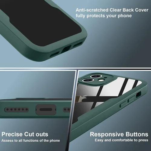 Miniatura 5 de Funda compatible con iPhone 11, diseño transparente de cuerpo completo con protector de pantalla integrado, a prueba de golpes, antiarañazos, Verde