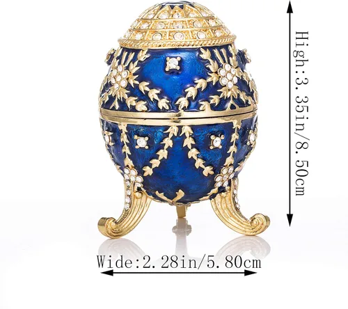 Miniatura 4 de QIFU Pintado a mano esmaltado estilo huevo Faberge decorativo esmalte baratija caja con bisagras regalo único para la decoración del hogar